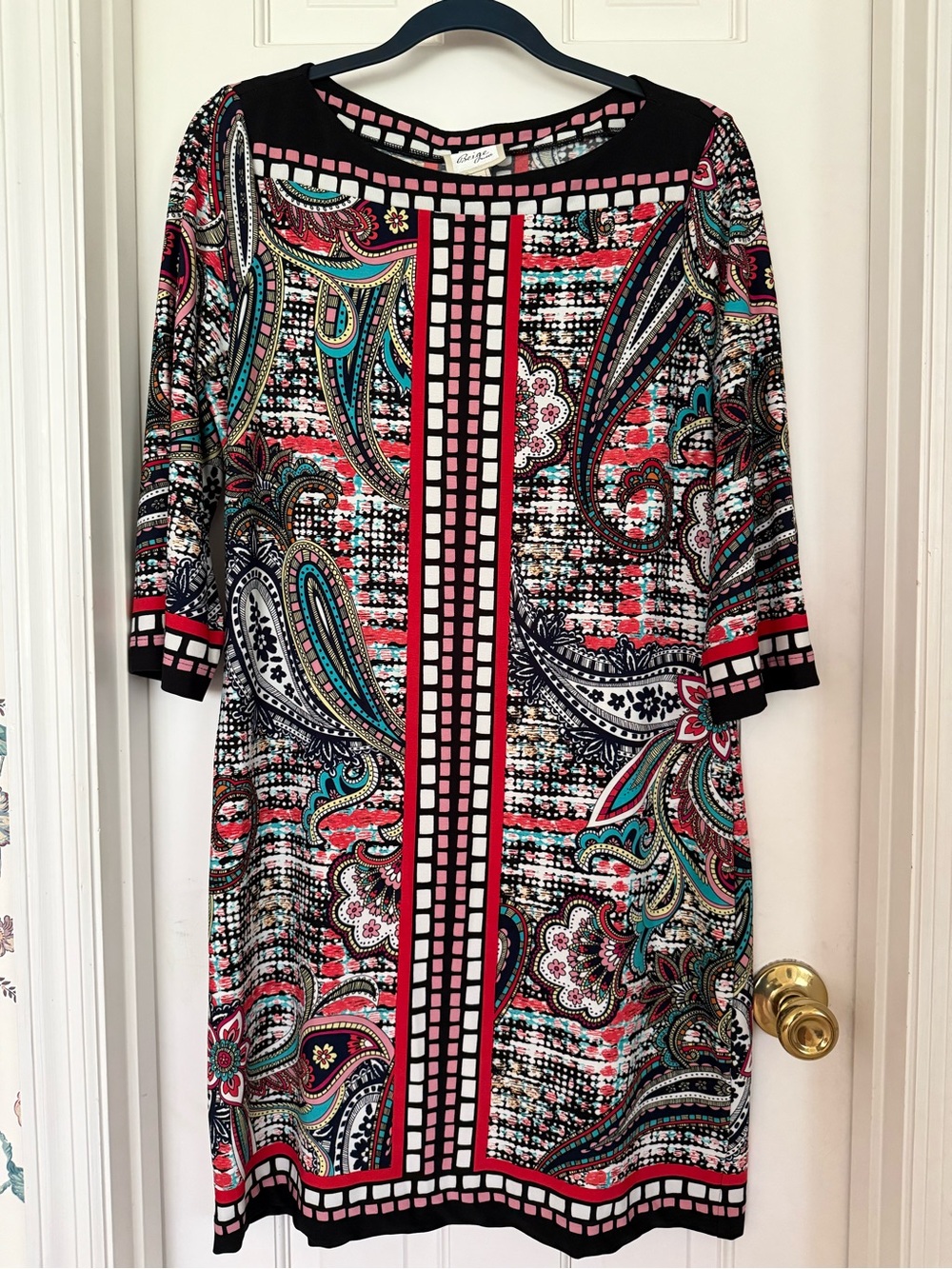 Beige by eci Multicolor Paisley-Print 3/4 Length Sleeve Shift Dress